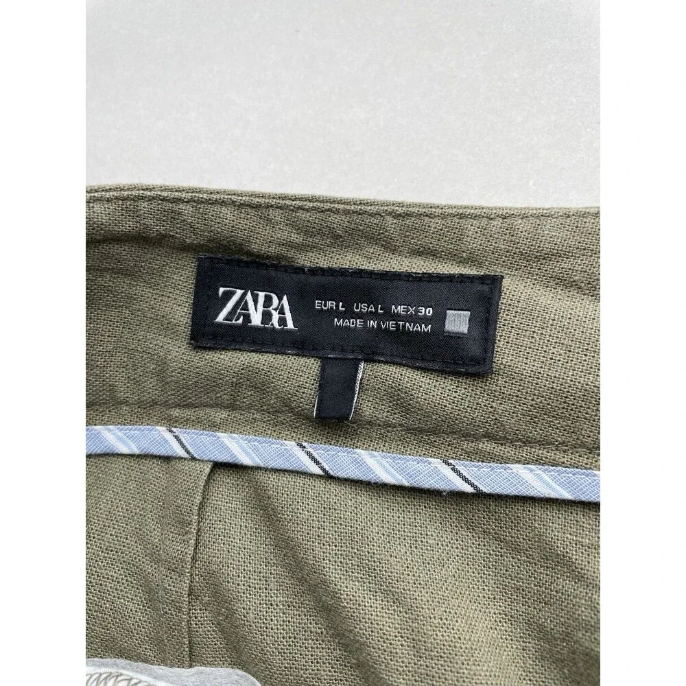 Zara Womens size L Minimalist Linen Blend Cropped Wide barrel Leg pant Green